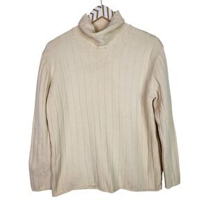 Vtg ESCADA SPORT Sweater Womens Large White Wool Cashmere Ribbed Knit Turtleneck